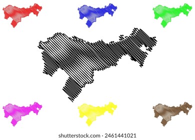 Bruck an der Leitha district (Republic of Austria or Österreich, Lower Austria or Niederösterreich state) map vector illustration, scribble sketch Bezirk Bruck aun da Leitha map