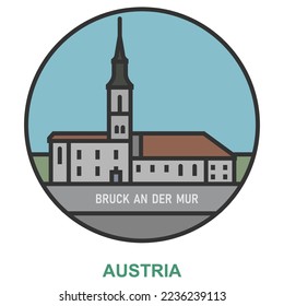 Bruck An Der Mur. Cities and towns in Austria. Flat landmark