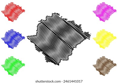 Bruck-Murzzuschlag district (Republic of Austria or Österreich, Styria, Steiermark or Štajerska state) map vector illustration, scribble sketch Bezirk Bruck-Mürzzuschlag map