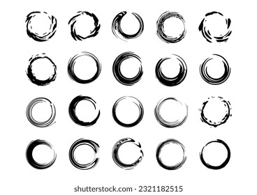 Brudge ink brush stroke circle set vector illustrations