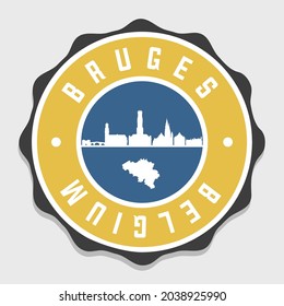 Bruges, Belgium Badge City Vector Seal. National Symbol Skyline Stamp Design Icon Label. 