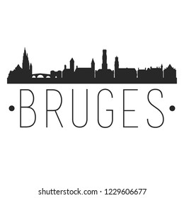 Bruges Belgium City Skyline Silhouette City Design Vector Famous Monuments.