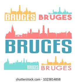 Bruges Belgium Flat Icon Skyline Vector Silhouette Design Set.