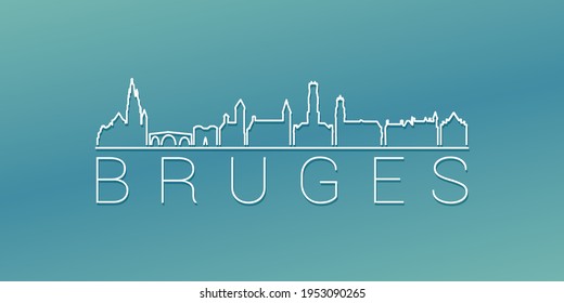 Bruges, Belgium Skyline Linear Design. Flat City Illustration Minimal Clip Art. Background Gradient Travel Vector Icon.