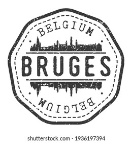Bruges, Belgium Stamp Skyline Postmark. Silhouette Postal Passport. City Round Vector Icon. Vintage Postage Design.