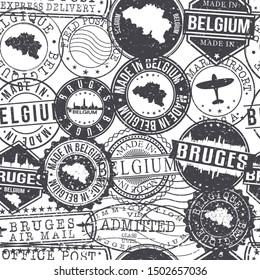 Bruges Belgium Stamps. City Stamp Vector Art. Postal Passport Travel. Design Set Pattern.