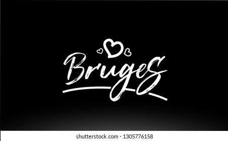 bruges black and white city hand written text with heart for logo or typography design