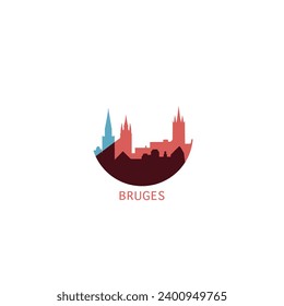 Bruges cityscape skyline city panorama vector flat modern logo icon. Belgium Flandres region town emblem idea with landmarks and building silhouettes