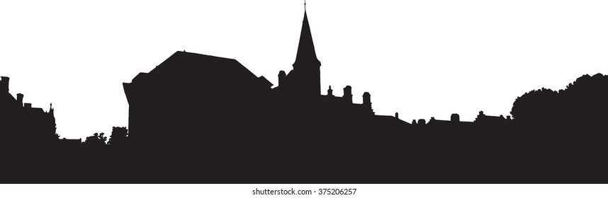 Bruges old town skyline monochrome silhouette