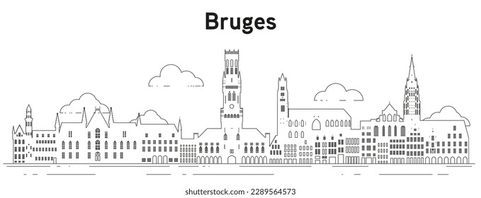 Bruges skyline line art vector illustration