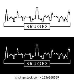 Bruges skyline. Linear style. Editable vector file.