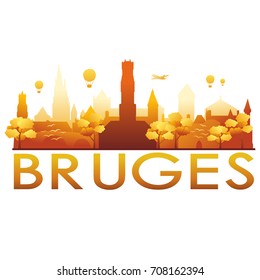 Bruges Skyline Silhouette Gradient Vector City Design.