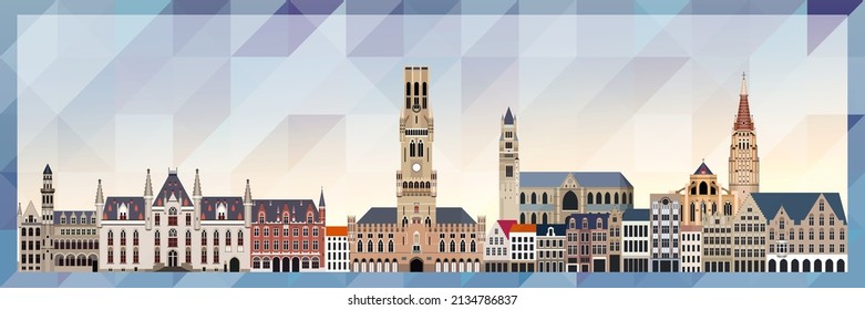 Bruges skyline vector colorful poster on beautiful triangular texture background