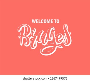 bruges word text of european or europe city with red love heart suitable as a logo for a company or for touristic promotion. Hand drawn lettering - Vector