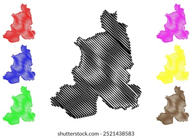 Brugg District (Suíça, Confederação Suíça, Cantão de Aragau) mapa ilustração vetor, esboço de rabisco Bezirk Brugg mapa