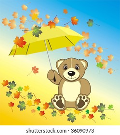 Bruin with umbrella. Autumn composition. Vector
