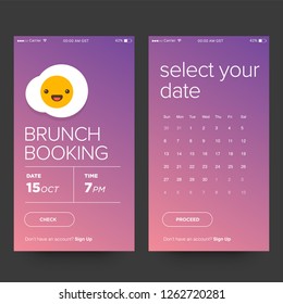 Brunch Booking Book Table App with Fried Egg Vector Illustration
