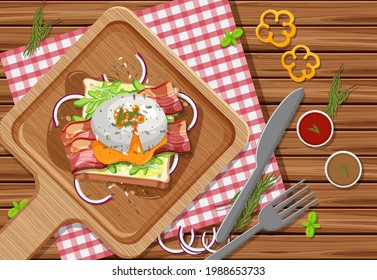 Plato de brunch o desayuno con dibujos animados en la ilustración de la mesa