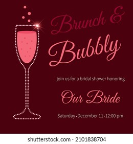 Brunch and bubbly bridal shower card with wine glass.