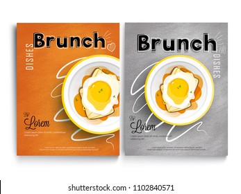 Brunch cook book or recipe book cover design. Breakfast and lunch dishes combination, food-art recipe book. 