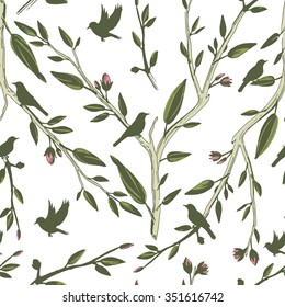 brunch floral pattern birds green leafs