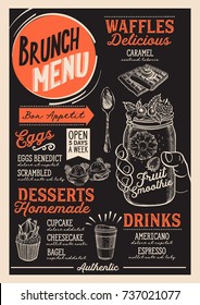 Brunch food menu for restaurant and cafe. Design template with hand-drawn graphic illustrations.