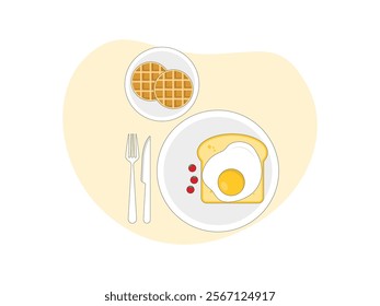 Brunch food. brunch set, meal variety toast with egg and waffle.
design, vector, illustration 