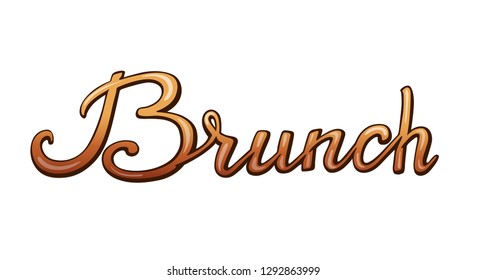 Brunch handwritten lettering. Title for menu leaflet banner sticker. Calligraphic comic style headline. Colorful bright volume font. Vector typographic pop-art inscription for cafe or restaurant
