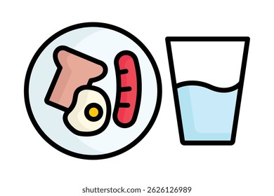 Icono de brunch. estilo de icono de contorno de color. icono relacionado con la comida. Elementos de catering Ilustración vectorial