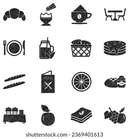 Iconos de brunch. Diseño de esgrima negra. Ilustración vectorial.