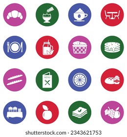Brunch Icons. White Flat Collection In Circle. Vector Illustration.