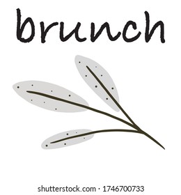 Brunch with leaves vector illustration in cartoon style with lettering