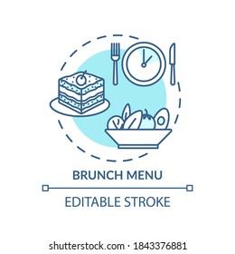 Brunch menu concept icon. After morning snacks. Middle day food restaurant offers. Lite appetizer menu idea thin line illustration. Vector isolated outline RGB color drawing. Editable stroke