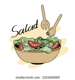 Brunch menu in doodle styles. Salad menu with several kind of vegetables.