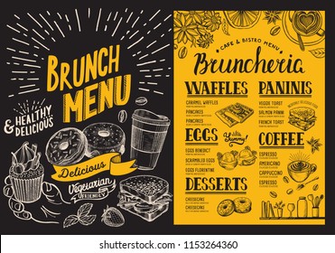 Brunch Menu. Food Flyer For Restaurant And Cafe. Design Template With Vintage Hand-drawn Illustrations.