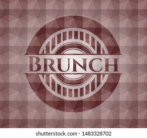 Brunch red seamless emblem or badge with geometric pattern background.