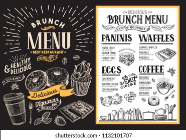 Brunch restaurant menu. Vector food flyer for bar and cafe. Template with vintage hand-drawn illustrations.