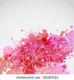 Brunch of sakura with pink blots