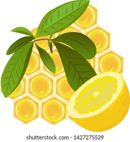 A Brunch of tea, lemon and a honeycomb vector illustration on a white background isolated