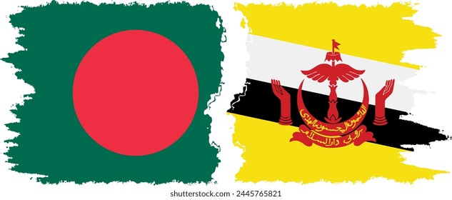 Brunei and Bangladesh grunge flags connection, vector