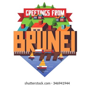 Brunei in Borneo is a beautiful country to visit. vintage vector illustration.