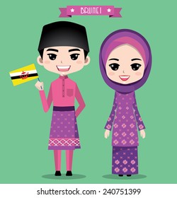 Brunei boy and girl in traditional costume