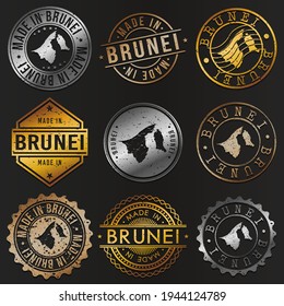 Brunei Business Metal Stamps. Gold Made In Product Seal. National Logo Icon. Symbol Design Insignia Country.