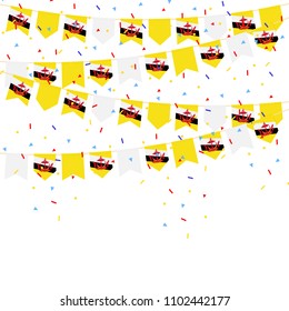 Brunei celebration bunting flags with Confetti And Ribbons on white background.vector illustration