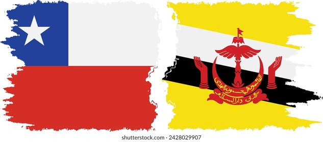 Brunéi y Chile grunge banderas de conexión, vector