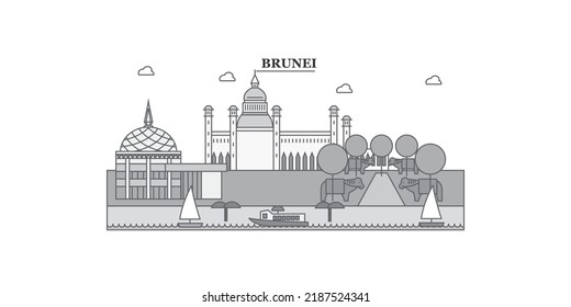 Brunei City Skyline Isolated Vector Illustration, Icons