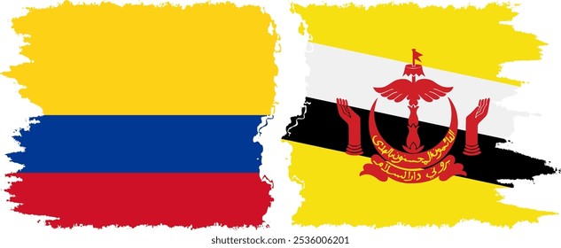 Brunéi y Colombia grunge banderas conexión, Vector