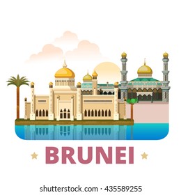 Brunei country design template. Flat cartoon style historic sight web vector illustration. World travel sightseeing Asia Asian collection. Sultan Omar Ali Saifuddin Mosque Jame Asr Hassanil Bolkiah