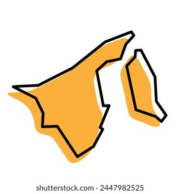 Brunei country simplified map. Orange silhouette with thick black sharp contour outline isolated on white background. Simple vector icon