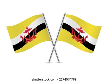 Brunei crossed flags. Bruneian flags on white background. Vector icon set. Vector illustration.